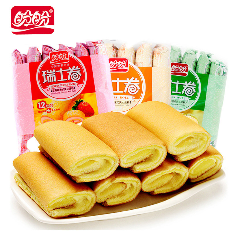 盼盼瑞士卷香橙草莓夹心面包早餐蛋糕休闲零食饱腹糕点代餐