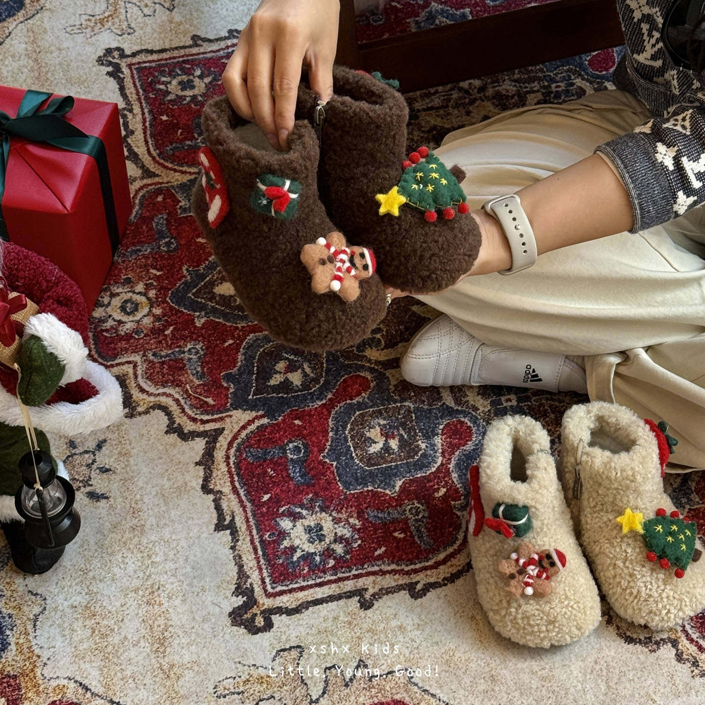 SHE IS EMMA圣诞新年氛围｜女童可爱毛毛靴中筒保暖侧拉链棉靴