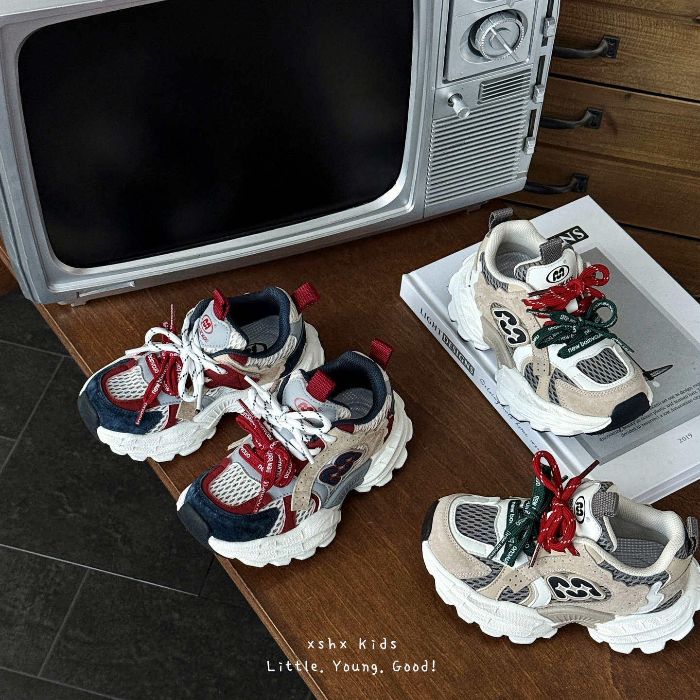 SHE IS EMMA春夏新款 美式老爹鞋缓震透气 男女童复古chic运动鞋