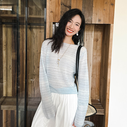 秘密盒子渐暖织秋 6色法式渐变色宽松舒适大圆领套头长袖针织衫