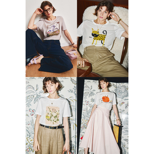 T恤 4色印花合身正肩短袖 秘密盒子饶有趣味 清凉呼吸桑蚕丝拼全棉