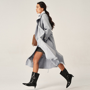 天丝棉轻盈廓形英伦老钱过膝长款 秘密盒子都市温情 雾蓝风衣外套