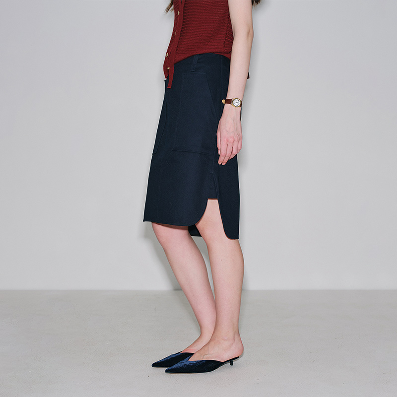 秘密盒子巴黎诗集 全棉斜纹CBD通勤前短后长小开衩铅笔裙半身裙