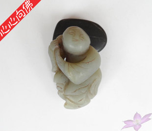 和田玉老把件守业童子把件青白色保真老物件和田玉#【心心向佛】