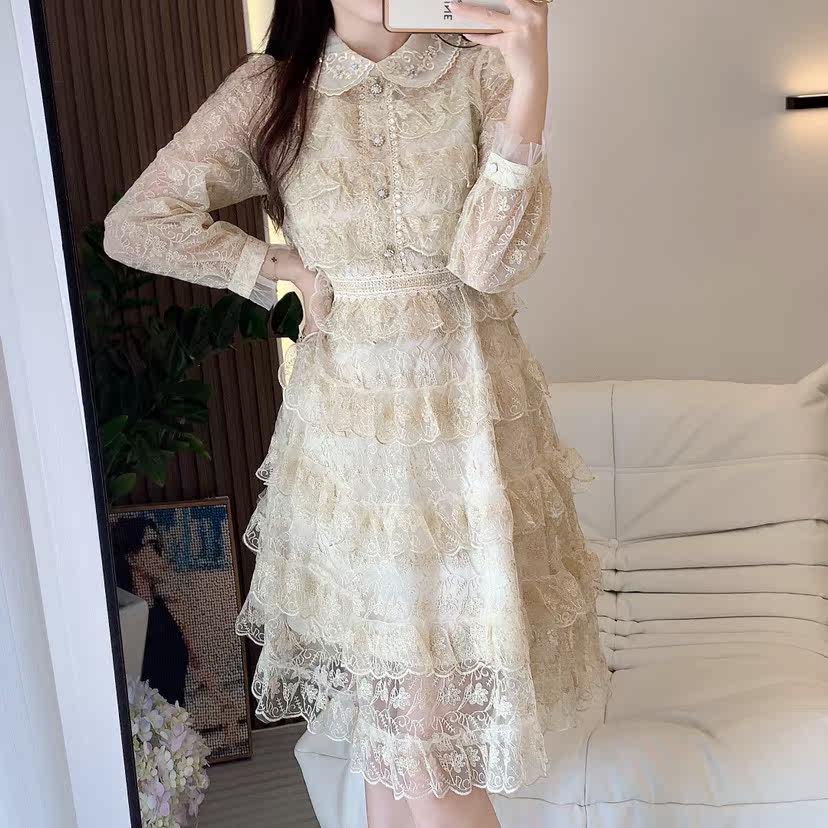 秋装2022新款高端轻奢法式名媛气质仙女裙女神范蕾丝小香风连衣裙