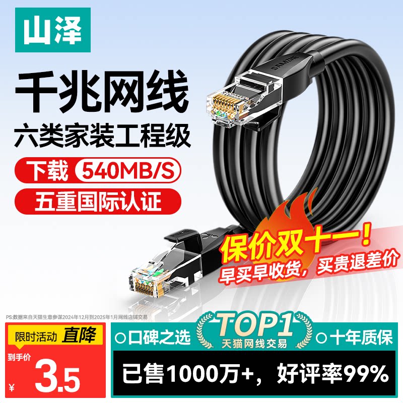 【国际专业认证】山泽千兆网线