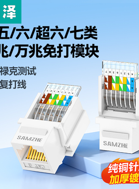 山泽网络模块六类千兆cat6免打网口超五类百兆非屏蔽RJ45水晶头电脑网线插座面板连接对接头电话接口综合布线