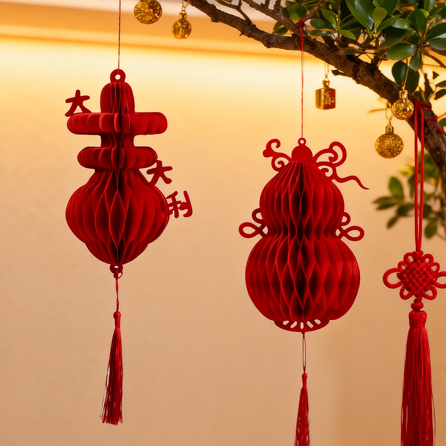 2026马年新年大吉大利葫芦灯笼挂件挂饰蜂窝春节喜庆氛围布置装饰