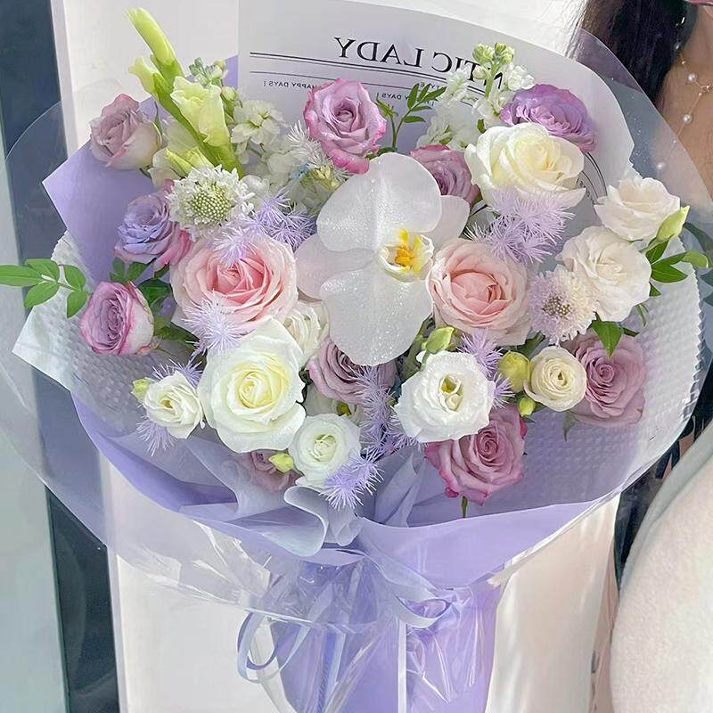 送女友表白惊喜花生日礼物鲜花紫色系玫瑰蝴蝶兰混搭花束送花上门