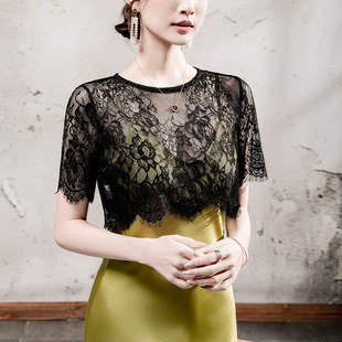 花卉勾花镂空蕾丝衫女短袖2026夏季新款女装连衣裙外搭宽松罩衫