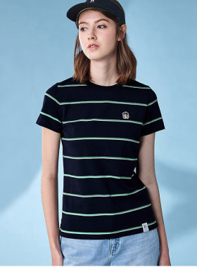 FST215 女士双色条纹短袖T恤 亲肤环保新疆棉面料 透气舒适