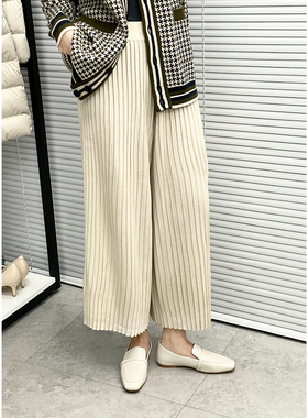CHIOSTUDIOS韩国原单女日单坑条显瘦针织阔腿裤女士宽松九分裤064