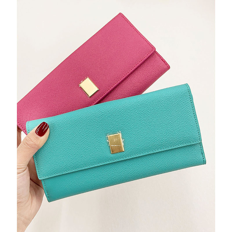 CHIOSTUDIOS韩国原单 原包装盒 荔枝纹牛皮 女士长款按扣钱包 001