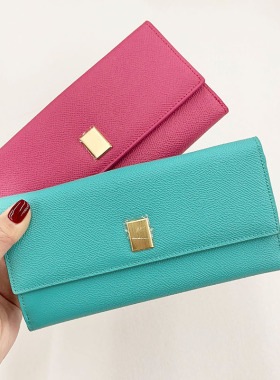 CHIOSTUDIOS韩国原单 原包装盒 荔枝纹牛皮 女士长款按扣钱包 001