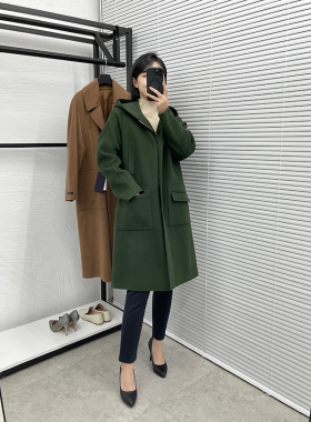 CHIO STUDIOS原单澳洲长绒毛面料女士连帽双面手缝羊毛大衣048