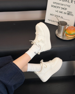 爆款 春季 增高厚底松糕鞋 韩版 小个子真皮小白鞋 休闲板鞋 女2026新款