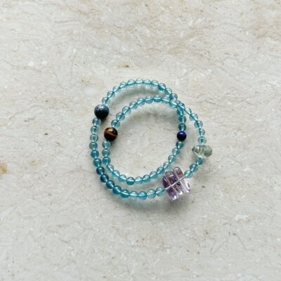 天然海蓝宝多宝双圈手链