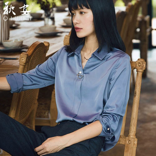 秋安 Рубашка, осенний шифоновый лонгслив, коллекция 2022, V-образный вырез, облегающий крой