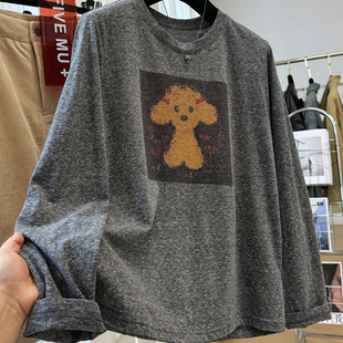 单穿上衣打底衫 T恤女秋季 卡通印花韩系休闲宽松圆领长袖 2025新款