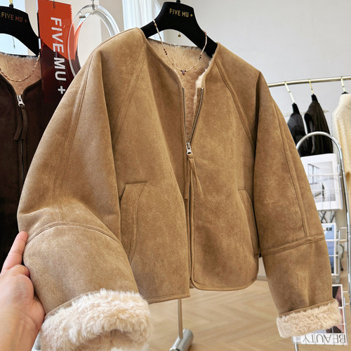 高级感麂皮绒羊羔绒仿皮毛一体女