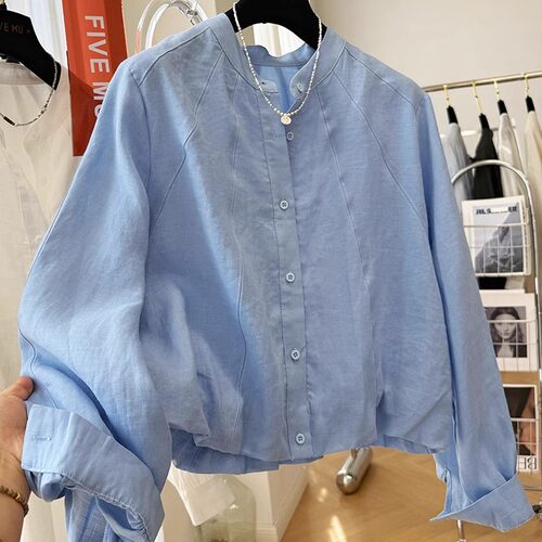 高级感定制纯苎麻衬衫女春季
