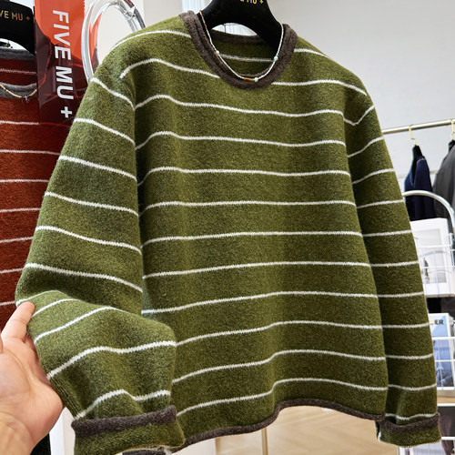 韩系穿搭条纹套头毛衣女秋冬