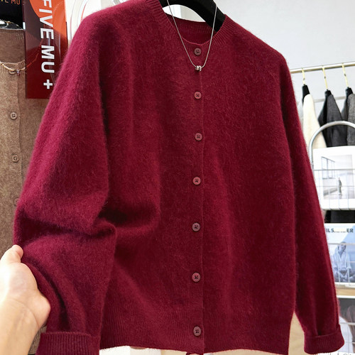 高端拉毛羊毛衫针织开衫女秋冬