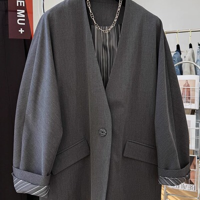 高级感气质名媛v领西装外套女春