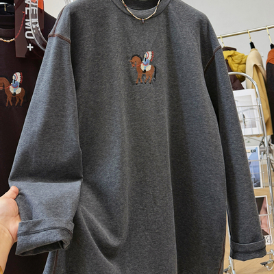 韩系卡通刺绣磨毛长袖T恤女秋冬