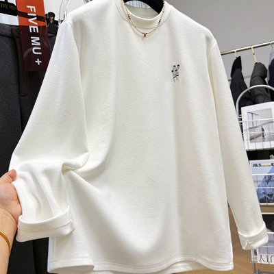 韩系磨毛刺绣长袖T恤女冬打底衫