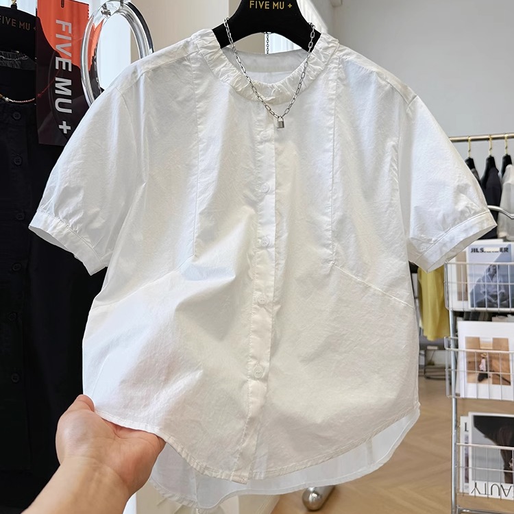 定制法式小资上衣圆领衬衫女夏季