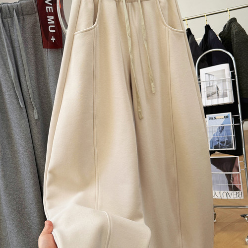 韩系定制加绒加厚弯刀休闲卫裤女