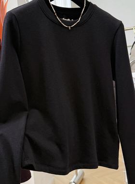 高级感韩系穿搭休闲圆领长袖T恤女秋冬磨毛内搭打底衫巨好看上衣