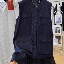 高级感时尚气质背心裙女夏季棉麻牛仔无袖连衣裙荷叶边拼接长裙子