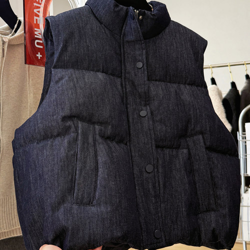 韩系牛仔羽绒马甲背心外套女冬季