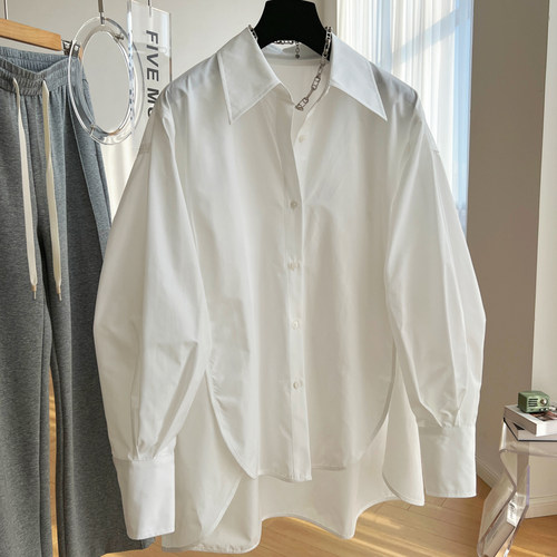 设计师定制廓形羊腿袖白衬衫女