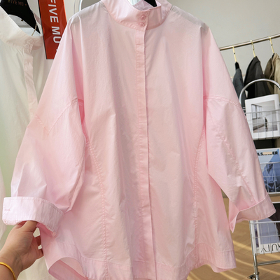 韩系慵懒风立领风衣式衬衫女春装