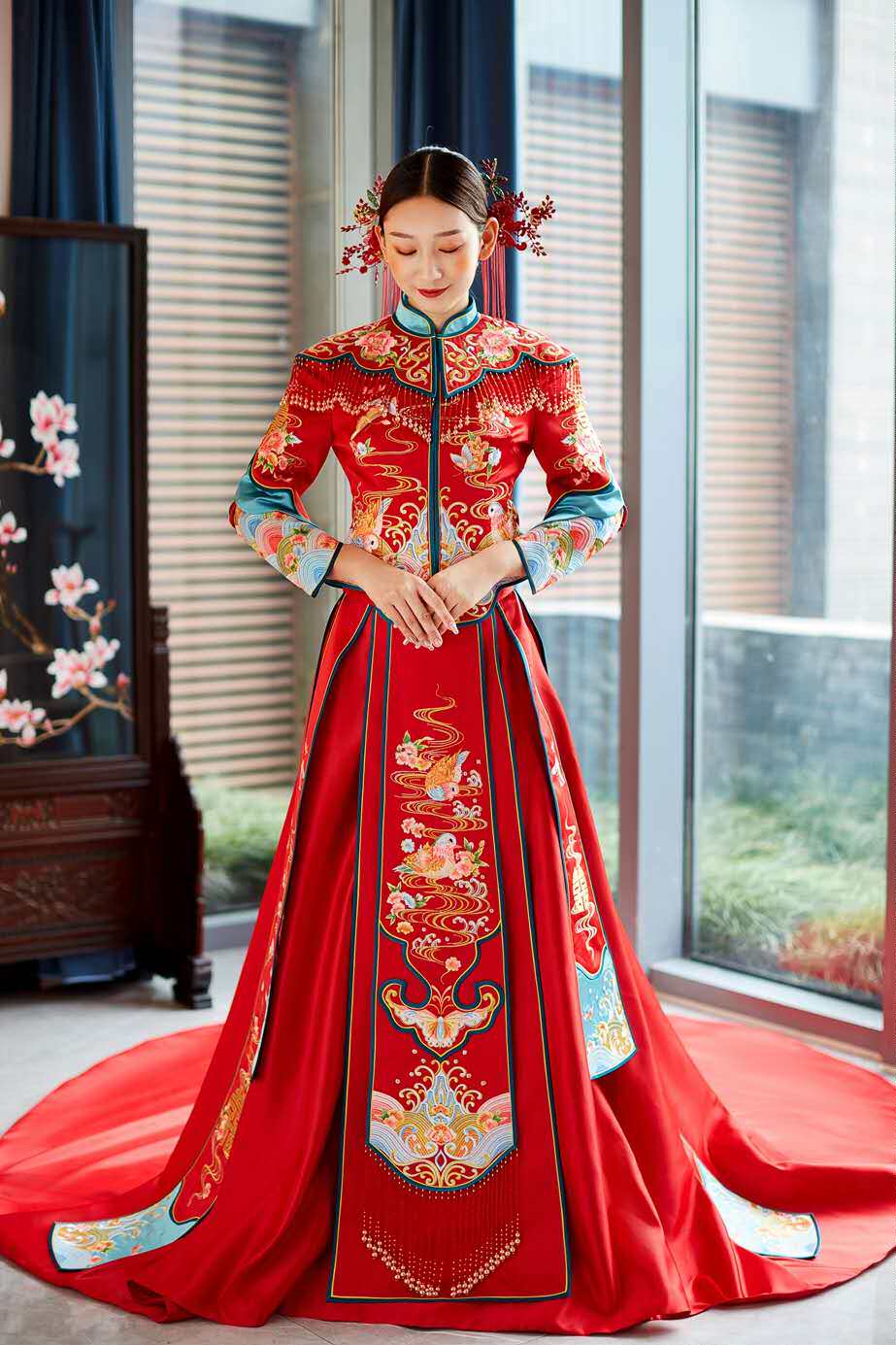 倒叙品牌定制秀禾服中式女装长袍马褂新娘装唐装汉服古装婚服