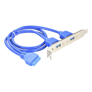 主板20pin转双口USB3.0档板线后置机箱挡板带螺丝孔前置面板线19Pin/19P/20P插针2口半高全高2U小机箱 包邮