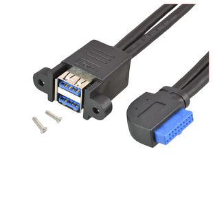 束瑞USB3.0 主板19P转双层连体带螺丝孔可固定机箱面板前面拓展外置USB3.0高速接口DIY转接线19Pin数据线屏蔽