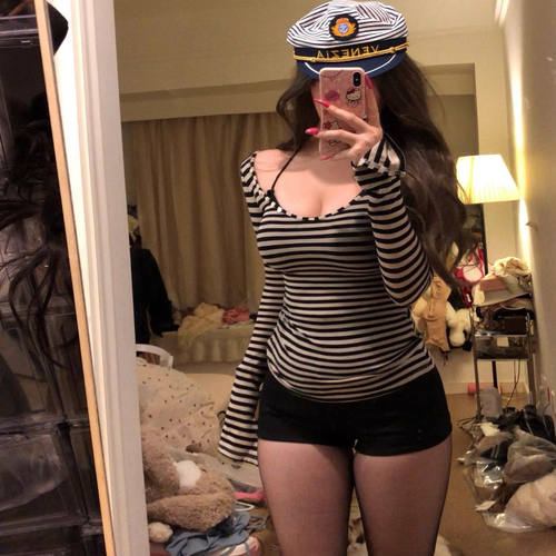纯欲风性感条纹设计长袖t恤女士春秋紧身收腰夜店装百搭辣妹上衣
