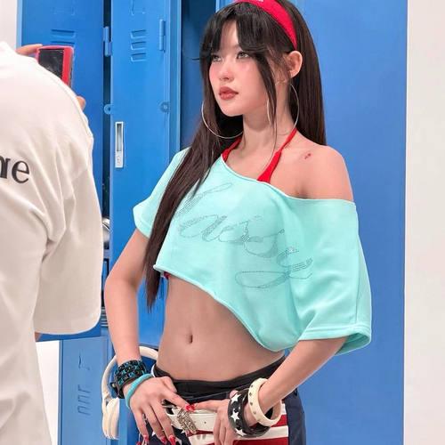 明星同款性感超短款辣妹t恤女学生宽松显瘦潮流外穿爵士舞上衣夏