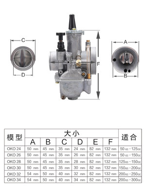 OKO化油器改装吊桶化油器摩托车PWK闸刀 24/26/28/30/32/34MM越野