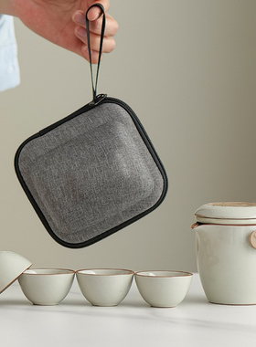 汝窑快客杯便携式 旅行茶具户外一壶两杯 陶瓷泡茶壶车载旅游茶具