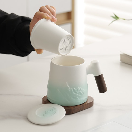 陶瓷茶水分离带盖大容量马克杯