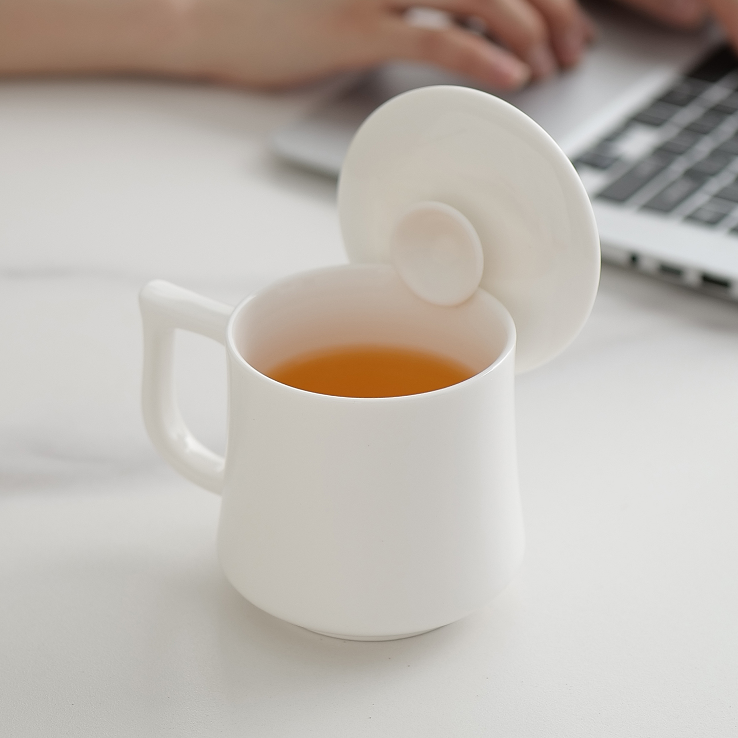 羊脂玉白瓷马克杯大容量会议杯