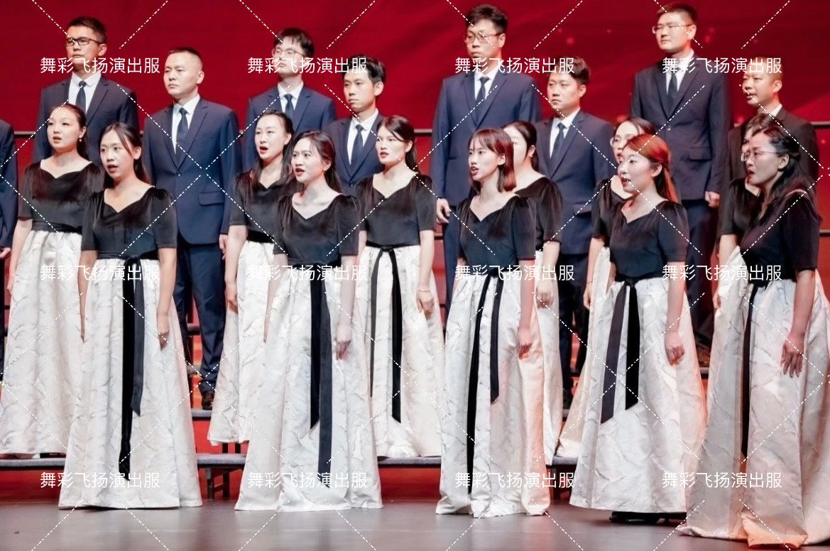 大合唱团钢琴表演指挥礼服公司年会主持人女演出服黑色晚礼服长裙