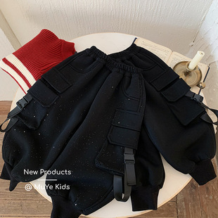 春秋儿童闪闪裤子小男童工装裤加厚男孩长裤炸街韩范痞帅宝宝卫裤