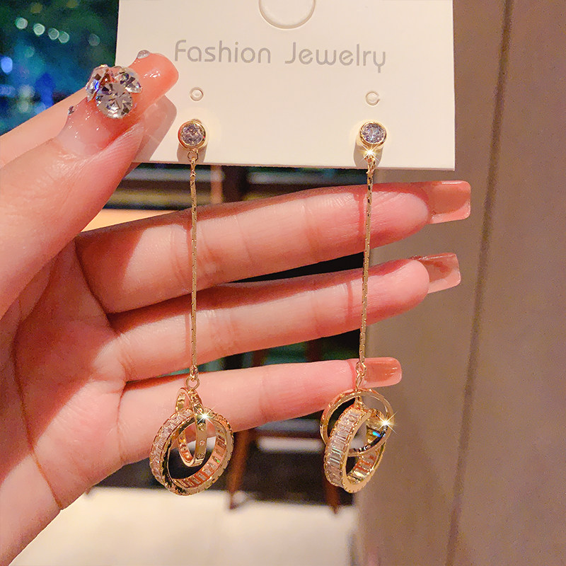 2025年新款网络爆款耳环银针长款流苏耳坠镶钻圆环高级感显瘦耳钉,饰品/流行首饰/时尚饰品新,耳环,淘宝优惠券,粉丝福利购,淘宝优惠卷