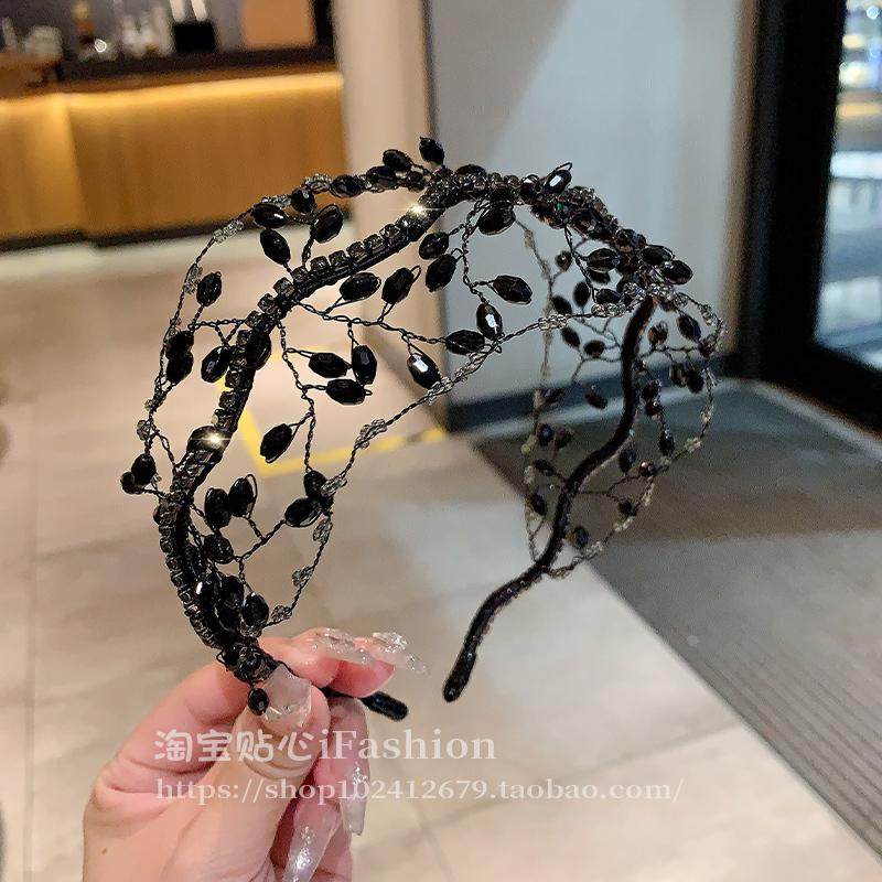 气质黑色轻奢水晶发箍重工高级感网状压发头箍小众设计感发捆头饰,饰品/流行首饰/时尚饰品新,发饰,淘宝优惠券,粉丝福利购,淘宝优惠卷
